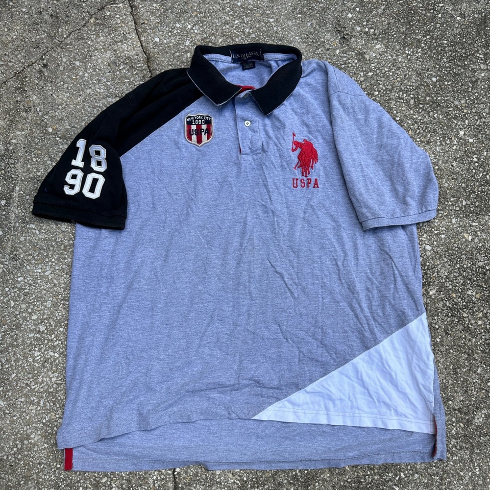 US Polo Assn Mens XXL Polo Shirt Grey Black Colorblock Embroidered Logo